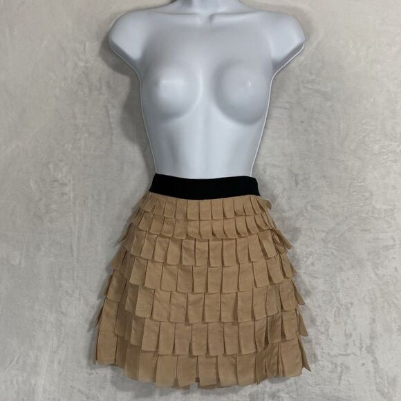 J.Crew Collection Tiered Silk‎ Brique Mini Skirt Size 4 Black Tan Whimsy Preppy - Picture 4 of 15